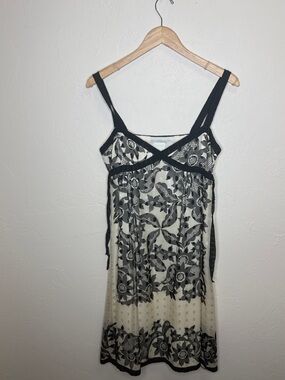 Anna Sui Black and Cream Floral Embroidered Slip Dress